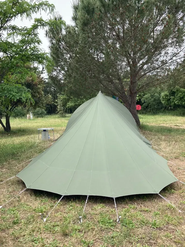 Tente cloche installée sous les pins